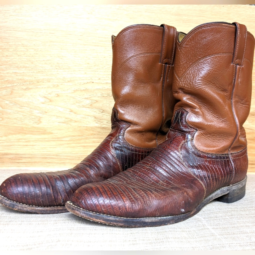 Vintage Justin Exotic Teju Lizard Dress Boots Size 11 D style 3113